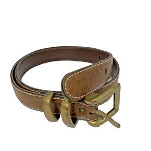 Women's Brown Leather Belt with Brass Buckle